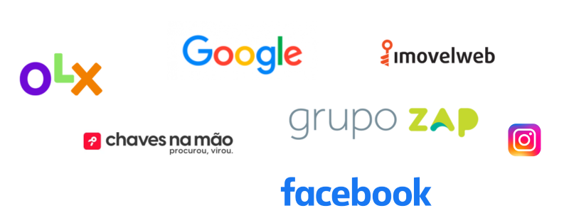 Portais onde divulgamos: OLX, Google, imovelweb, Chaves na Mão, grupo ZAP, Instagram e Facebook